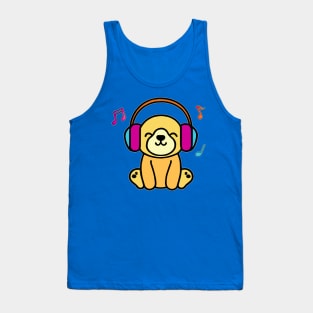 Happy smiling baby dog puppy with headphones. Kawaii cartoon Tank Top